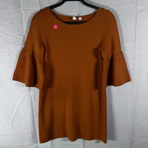 Moth Anthropologie Womens XS Rust Brown Bell Sleeve Knit Mini Dress Sweater Top